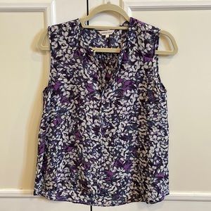 REBECCA TAYLOR blue/purple floral sleeveless silk top size 2